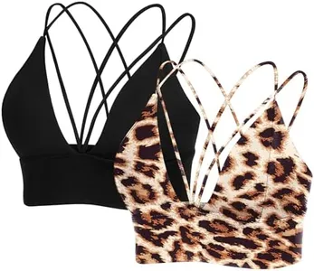 MotoRun Womens Push-up Padded Strappy Sports Bra Cross Back Wirefree Fitness Yoga Top Black Leopard 2 Pack XL