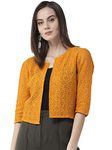 Style Quotient Women Mustard Self Design Floral lace Regular Open Front Shrug