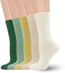 Women's Soft Thin Viscose Bamboo Crew Socks, Fit Stretchy Casual, Business, Dress Calf Sock 5 Pairs (US, Alpha, Medium, Regular, Regular, Assorted4)