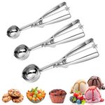 Ice Cream Scoop, 3Pcs Cookie Scoop Set, Cookie Scoops for Baking Set of 3, Ice Cream Scooper with Trigger Release, Cookie Scooper for Baking, Cupcake Scoop for Baking Set of 3 with Cookie Dough Scoop