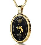 14ct Yellow Gold Zodiac Pendant Sagittarius Necklace Inscribed in 24ct Gold on Onyx Stone, 18" Gold Filled Chain