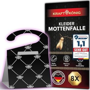 KRAFTKÖNIG Premium Moth Trap Clothes Moths – 8 x Clothes Moth Traps with Long-Lasting Effect – Also Suitable for Clothes Rails – Odourless Clothes Moth Trap Against Clothes Moths – Made in Germany