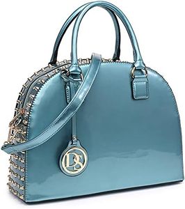 Dasein Women Patent Leather Purses Handbags Dome Satchel Purse Work Tote Structured Shoulder Bag with Long Strap (Turquoise)