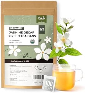 Fescha Organic Decaf Jasmine Green Tea Bags Flower-scented Tea (100-count), Eco-Conscious Tea Bags, Packed by Resealable Kraft Bag
