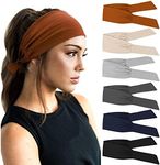 DRESHOW 6 PCS Adjustable Headbands for Women Knotted Headbands Cotton Elastic Non-Slip Fashion Hair Bands for Workout Sports Running Yoga