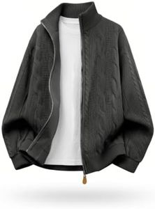 JMIERR Mens Long Sleeve Zip Cardigan Sweater, Dark Grey, XL