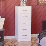 Vida Designs 5 Drawer Narrow Chest Tall Bedroom Storage Unit Sliding Drawers Bedroom Furniture (White)