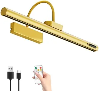 Bridika Picture Light Battery Operated, 19.7in Picture Lights for Wall, 3 Colors & Brightness Dimmable, Rechargeable Art Light for Paintings Photo Dartboard Gallery Bedroom Bathroom Gold