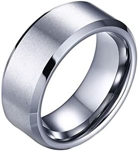 ANAZOZ Anillos Hombres Grabados,Anillo de Boda Hombre Anillo Tungsteno Boda Cepillado Redondo 8MM Anillo Plata Talla 27(67mm)