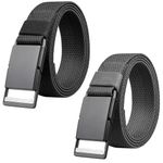 QAZSE Mens Stretch Belt Quick Release Magnetic Buckle Elastic Webbing Sport Work Golf Belts for Men 1.34inch Wide, Black and Dark Grey, Large-For Waist 42-46" (Length: 53")