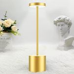 Hapfish Rechargeable LED Table Lamp, 5000mAh Cordless Battery Operated Table Lamps, 3 Color Modes, Dimmable, USB Desk Light for Home, Dining, Bedside, Outdoor, Living Room - Gold