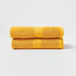 HOMESCAPES Ochre Yellow Turkish Cotton Set of 2 Hand Towels Super Soft Thick & Absorbent 500 GSM Towel Heavy Weight for everyday Luxury