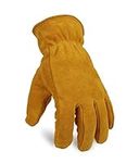 OZERO Winter Work Gloves for Men Women Cold Proof Leather Insulated Gloves Thick Thermal Imitation Lambswool - Extra Grip Flexible Warm for Snow Working in Cold Weather (Gold,Large)