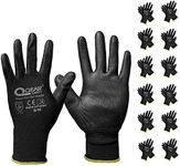 12 Pairs PU Palm Coated Work Safety Gloves, Knitted Liner, Multi-Function, Light-Weight, Thin, and Breathable(8/M, Black)