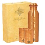 Indian Art Villa Pure Copper Drinkware Gift Set of Magical Colour Changing Design 1 Bottle & 2 Glass with Gift Box, Gift Item for Diwali, Bithday & Parties, Bottle-1 litre & Glass-300 ml