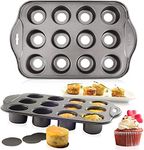 PLAZOTTA 2 Pack 12 Cavity Mini Cheesecake Pan, Mini Muffin Baking Pan, Mini Cupcake Pan with Removable Bottom, Round