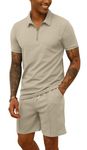 Men's Tracksuit Polo Shirt & Shorts 2 Pieces Casual Summer Outfits Suit Lapel Activewear Fashion Short Sleeve Sweatsuits Set Beige XXL