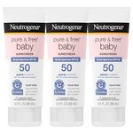 Neutrogena Pure & Free Baby Mineral Sunscreen Lotion with Broad Spectrum SPF 50 & Zinc Oxide, Water-Resistant, Hypoallergenic & Tear-Free Baby Sunscreen, Paraben-Free, Dye-Free, 3 fl. oz Pack of 3