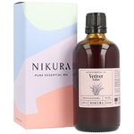 Nikura Vetiver (Indian) Essential Oil - 100ml | 100% Pure Natural Oils | Perfect for Study Focus, Perfume Base, Insect Repellent | Great for Self Care, Diffusers, Aromatherapy | Vegan & UK Made