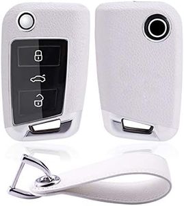 Kwak's Key Cover for VW Car Protective Macaron Color PC Leather Key Case for VW 2016-2017 Golf Polo GTI 2018 2019 Tiguan (White)