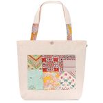 MASQ By Q-One Patched Embroidered Printed Canvas Large Tote Bags For Women With Zip, College Bag, 100% Organic Cotton Tote Bag For Traveling & Daily Use|Stylish Gifts For Women And Girl