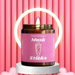 Musk Sticks - Musk Sticks Scented Candle Pet Odour Eliminator Soy Candle Highly Fragranced Candle. 40 to 50 Hour Burn time - Made from 100% Soy Wax Vegan Clean and Long Lasting Burn