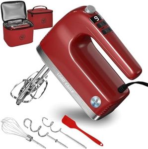Lord Eagle 9-Speed Digital Hand Mixer Electric Handheld, 500W DC Motor Kitchen Mixer for Cake Baking, Lightweight Egg Beaters with Stain-resistant & Waterproof Storage Bag & 6 Accessories, Red