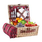 HYBDAMAI Wicker Picnic Basket for 4 with Waterproof Picnic Blanket and Insulated Cooler, Willow Hamper for Camping, Outdoors, Photoshoot, or a Birthday, Valentine’s Day, Wedding Gift