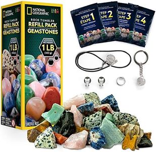 NATIONAL GEOGRAPHIC Rock Tumbler Refill Kit - Gemstone Mix of 9 varieties including Tiger's Eye, Amethyst and Quartz - Comes with 4 grades of Grit, Jewelry Fastenings and detailed Learning Guide