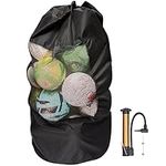 Bramble Mesh Net Drawstring Ball Bag with Adjustable Straps & Ball Pump - Heavy Duty Extra Large - 15 Football, Basketball, Netball & Rugby Ball Capacity - 110 x 50 cm