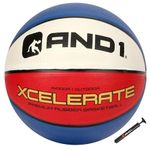 AND1 Xcelerate Rubber Basketball (Deflated w/Pump Included): Official Regulation Size 7 (29.5”) Streetball, Made for Indoor/Outdoor Basketball Games, Red/White/Blue