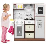 Maxmass Kids Wooden Kitchen, Pretend Play Kitchen with Light & Sound, Stoves, Microwave, Range Hood, Cookware Utensils, Little Chef Cooking Role Playset for Boys Girls (Coffee with Ice Maker)