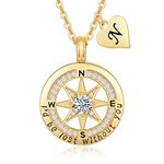 Compass Initial Necklace for Women 18k Gold Filled Letter Pendant Jewelry Gifts for Her Wife Girlfriend Mom Daughter on Birthday Anniversary Valentines Mother’s Day Christmas- I’d Be Lost Without You, Sterling Silver, Cubic Zirconia