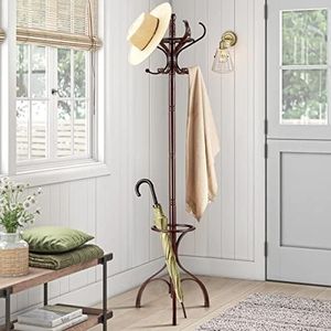 Coat Rack Clothes Stand 12 Hooks Wooden Hall Tree Hanger for Clothes, Hat, Jacket, Umbrella