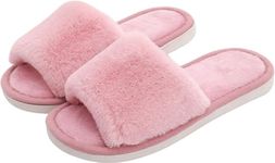 M MCIRCO® Women's Fuzzy Cross Band House Slippers Soft Plush Furry Fur Open Toe Cozy Memory Foam Winter Warm Comfy Slipper Indoor Outdoor Slippers for Women and Girls (PINK, 6)