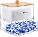 JYPS Acrylic Dryer Sheet Holder with Drawer and Bamboo Lid, Clear Laundry Room Organization and Storage，Dryer Sheet Laundry Pods Containter Box for Laundry Room Decor