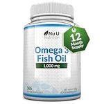 Omega 3 Fish Oil 1000mg - 365 Softgel Capsules - Up to 12 Month’s Supply - Pure Fish Oil with Balanced EPA & DHA - Contaminant Free Omega 3 - Made in The UK by Nu U Nutrition