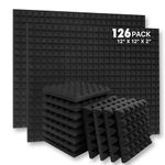 YGM Acoustic Foams® Pyramid Acoustic Panels 12" X 12" X 2", 38 Kg/m³ High Density Premium Grade Studio Noise, Echo Reduction and Absorption, 3D Structure (Charcoal Black) (Set of 126)