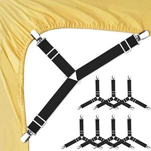 Foloda Sheet Holders, 8 pcs Adjustable Bed Sheet Straps, Fitted Sheet Holder Clips Fasteners Suspenders Gripper Locker Scrunchie for Bed Mattress Corners, Keep Sheet Firm Tight
