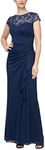 Alex Evenings Women's Long Length A-line Sweetheart Neck Gown with Cap Sleeves, Mother of The Bride Dress, Navy Cap Embroidery, 10