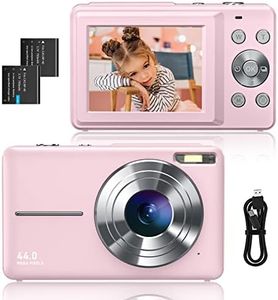 Sevenat Cámara Digital Compacta, FHD 1080P 44MP Cámara de Fotos Zoom Digital de 16X Detección de Rostros para Niños, Principiantes(Rosa)