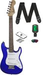 Fender Squier 3/4 Size Kids Mini Strat Electric Guitar Learn-to-Play Bundle with Tuner, Strap, Picks, Fender Play Online Lessons, and Austin Bazaar Instructional DVD - Imperial Blue