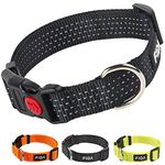 Fida Reflective Dog Collar, Nylon Dog Collars with Neon Colors for Small/Medium/Large Dogs, High Visibility Dog Collars with Safety Locking Buckle(Medium, Black)