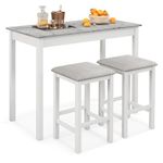 Giantex Dining Table Set for 2, Counter Height Dining Table Set with 2 Bar Stools, Wood Legs, Dinette Table Set, Breakfast Nook Table Set, Space-Saving Kitchen Table Set (White/Grey)