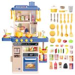 deAO Kitchen Playset Toy with Realistic Lights Age 3+ & Sounds, Kids Play Kitchen Set with Simulation of Spray Features, Pretend Role Play Toys with Lots of Kitchen Accessories for Toddlers (Blue)