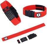 TINGKU Personalized Sport Medical Alert Bracelets for Men Women Kids Free Engraving Customized SOS ID Bracelet with Emergency Medical Card Red