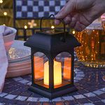 Festive Lights Solar Candle Realistic Flickering Effect LED Lantern Lights Outdoor Hanging Hook Garden Lighting, Patio Table Decking Lawn IP44 Waterproof Amber LED Decoration – Black (15cm)