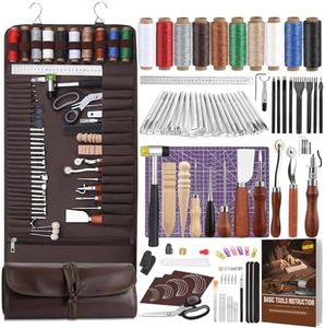 BAGERLA 120PCS Leather Working Tools, Leather Craft Tools with Custom Storage Bag Leather Working Kit for Stamping Punching Cutting Carving Sewing Leather Tools for Leather Working