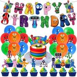 Rainbow Friends Birthday Decoration Balloon Party Supplies Rainbow Friends Flag Banner Theme Party Supplies Include Banner, Balloons,Cake Topper, Cupcake Toppers for Kids Boys Girls Party