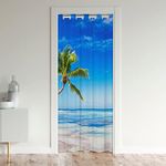 Ocean Beach Door Curtain for Doorway Privacy,Hawaiian Palm Tree Closet Door Cover Curtain for Bedroom Living Room,Tropical Summer Insulated Thermal Curtain,Room Divider Curtain Cover 52"x80" 1 Panel